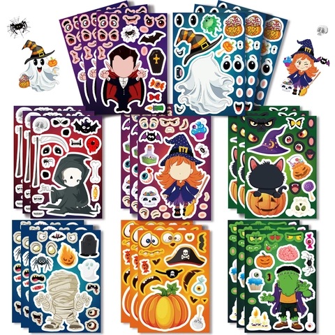 Adesivi Puzzle DIY di Halloween per Bambini Modelli di Vampiro Fantasma Strega Zucca Adesivi Autoadesivi per Decorazioni Feste