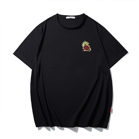 Men Plus Size Chinese Dragon Embroidery T-Shirt Vintage Cotton Short Sleeve Oversized Summer Streetwear Casual Tee Top