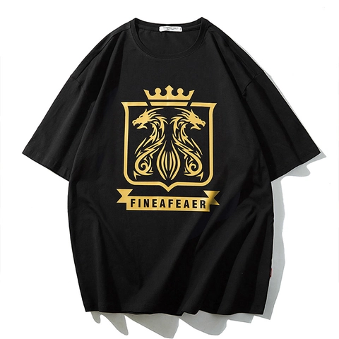 Maglietta da Uomo Taglie Forti in Cotone Hip Hop Streetwear Larga Spalla Caduta Stampa Lettera Grafica in Foglia d'Oro