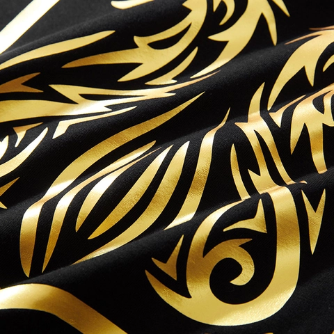 Maglietta da Uomo Taglie Forti in Cotone Hip Hop Streetwear Larga Spalla Caduta Stampa Lettera Grafica in Foglia d'Oro