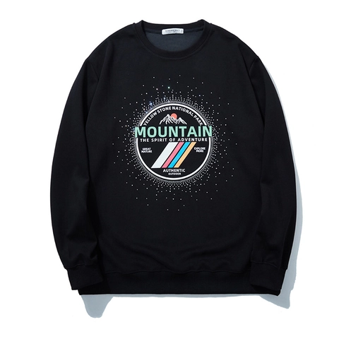 Sweat-shirt Homme Grande Taille avec Strass Impression Montagne Lettres Mélange de Coton Coupe Ample Haut à Manches Longues