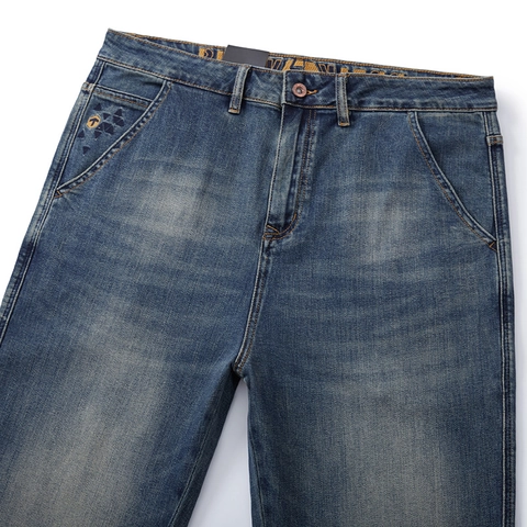 Herren Vintage Gewaschene Straight Leg Jeans Retro Distressed Baumwollmischung Denim Hose Mit Stickerei Für Freizeit Alltag