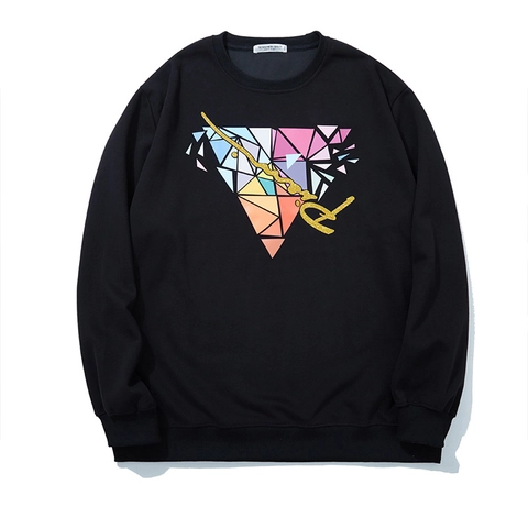 Heren Grote Maat Sweatshirt Losse Ronde Hals Herfst Geometrische Driehoek Print Katoenmix Lange Mouwen Top Pullover