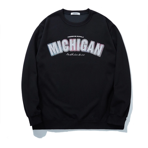 Sudadera de Talla Grande para Hombre con Estampado de Michigan Letras Purpurina Gráfico Pullover Holgado Manga Larga Cuello Redondo Otoño Top Deportivo