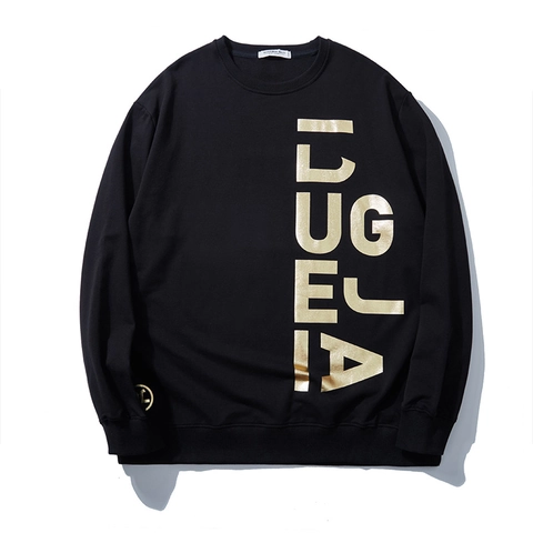 Herren Übergröße Sweatshirt Locker Passform Gold Buchstabe Bedruckt Rundhals Langarm Streetwear Baumwolle Lässig Top