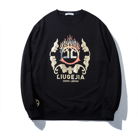 Sudadera Informal de Mezcla de Algodón para Hombre Talla Grande Estampado de Letras Cuello Redondo Manga Larga Pullover Streetwear