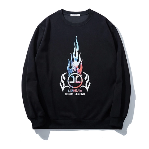 Sweat-shirt Homme Grande Taille Streetwear Large Motif Flamme Lettres Imprimées Col Rond Manches Longues Pullover Automne