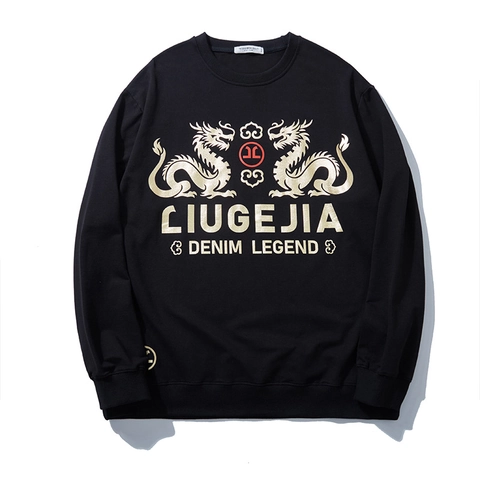 Dames Plus Size Sweatshirt Chinese Draak Print Losse Pasvorm Ronde Hals Katoenmix Lange Mouwen Streetwear Pullover