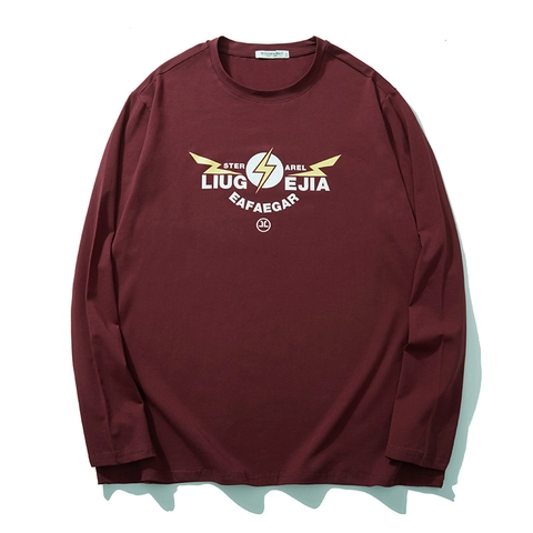 Men's Plus Size Long Sleeve T-Shirt Casual Cotton Blend Streetwear Printed Letter Round Neck Loose Fashion Autumn Top