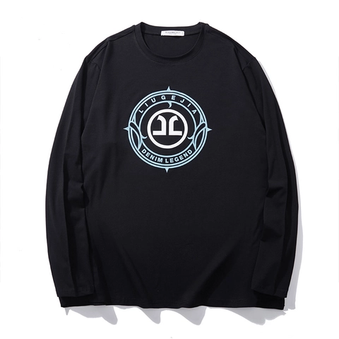 Men's Plus Size Fashion T-Shirt Autumn Letter Print Long Sleeve Loose Cotton Crew Neck Casual Top For Big Tall Men