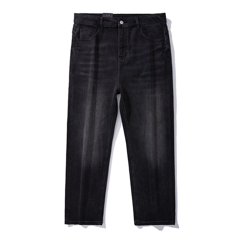 Vaqueros Rectos Lavados Vintage para Hombre Ajuste Holgado Talla Grande Mezcla Algodón Pantalones Denim Envejecidos Uso Diario Negro