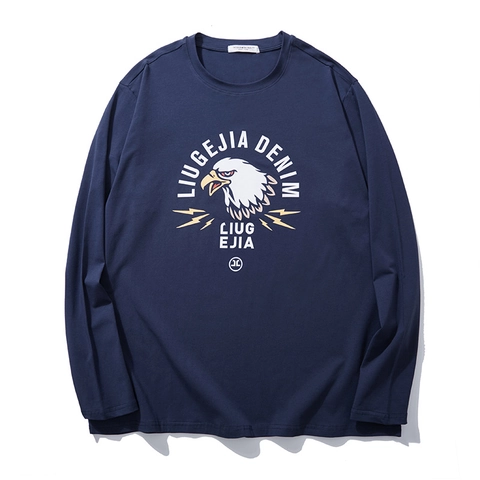 Men's Plus Size Eagle Head Graphic Print Long Sleeve T-Shirt Casual Loose Cotton Crew Neck Streetwear Top