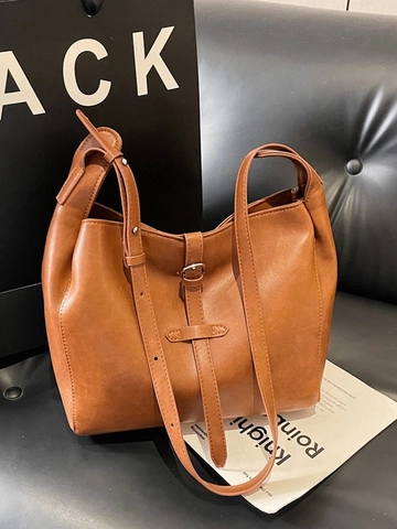 Vintage PU Leder Große Kapazität Beuteltasche Minimalistische Schulter Tote Bag Für Frauen Täglich Pendeln Mode Retro Stil Handtasche