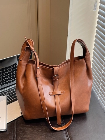 Vintage PU Leder Große Kapazität Beuteltasche Minimalistische Schulter Tote Bag Für Frauen Täglich Pendeln Mode Retro Stil Handtasche