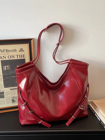 Damen Mode Große Kapazität PU Leder Tote Bag Glänzende Pendler Schulter Umhängetasche Mit Ziernaht Details Handtasche
