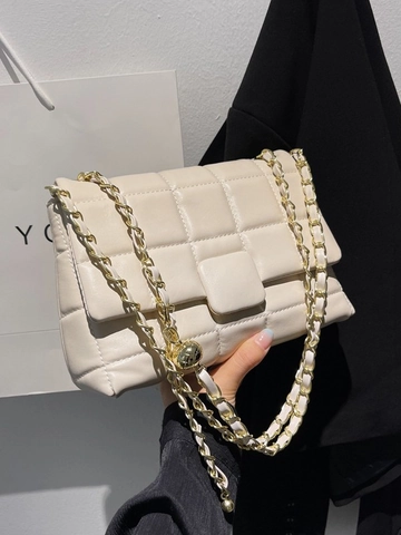 Womens Fashion Quilted Crossbody Bag PU Leather Chain Strap With Metal Ball Adjuster Flap Square Shoulder Bag Daily Purse