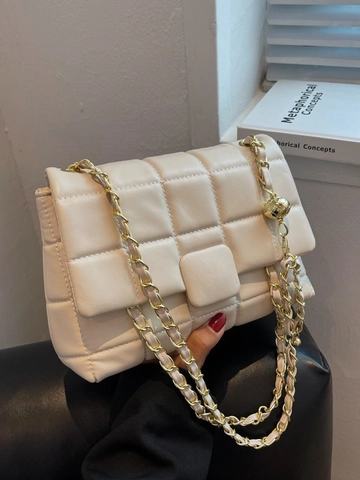 Womens Fashion Quilted Crossbody Bag PU Leather Chain Strap With Metal Ball Adjuster Flap Square Shoulder Bag Daily Purse