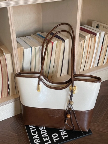 Vintage Large Capacity Women Tote Bag High Quality Artificial Leather Commuter Shoulder Bag Solid Color Simple Handbag