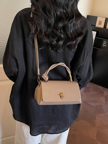 Vintage PU Leer Kleine Vierkante Tas Voor Vrouwen Geknoopte Handgreep Slot Sluiting Crossbody Schoudertas Trendy Handtas Kantoortas