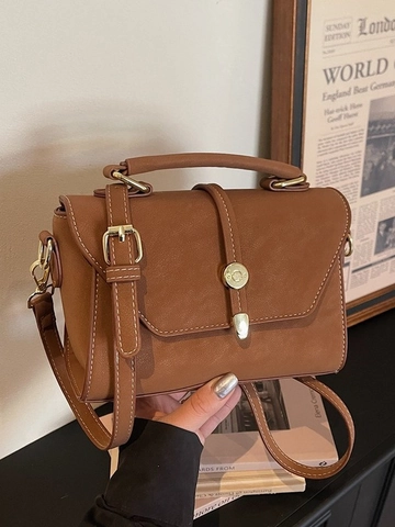 Vintage Matte PU Leather Crossbody Bag For Women Contrast Stitching Flap Top Handle Shoulder Bag Retro Small Square Bag