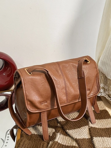 Bolso Bandolera Vintage de Cuero PU para Mujer Gran Capacidad Bolso Mensajero Retro con Solapa Casual Satchel Tote Bag
