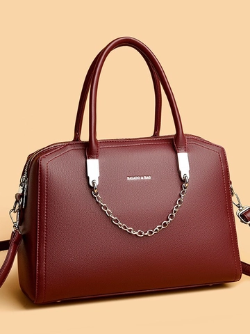 Grote Capaciteit PU Leren Tote Bag Met Ketting Decor Stedelijk Minimalistisch Litchi Patroon Handtas Schoudertas En Portemonnee Voor Dames