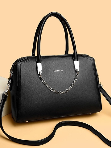 Grote Capaciteit PU Leren Tote Bag Met Ketting Decor Stedelijk Minimalistisch Litchi Patroon Handtas Schoudertas En Portemonnee Voor Dames