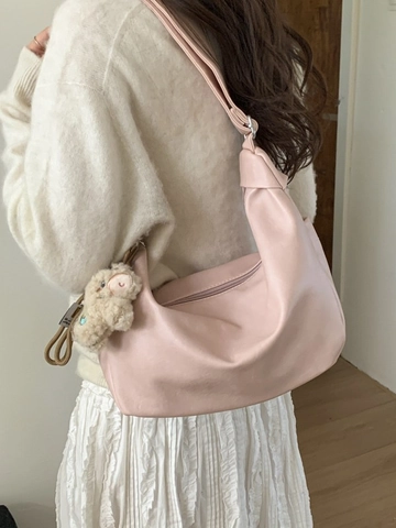 Bolso Hobo Minimalista de Gran Capacidad para Mujer Cuero PU Suave Bolso de Axila Color Sólido Bolso de Hombro Colgante de Peluche