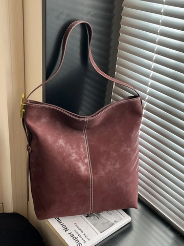 Vintage Large Capacity PU Leather Tote Bag For Women Casual Shoulder Bag With Contrast Topstitching Gold Metal Buckle Daily Commute Bag