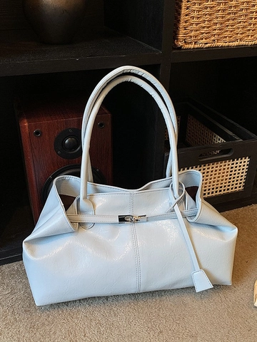 Women Large Capacity Tote Bag Glossy PU Leather Wrinkle Texture Retro Commuter Shoulder Bag Elegant Underarm Fashion Handbag