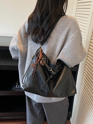 Damen Große Kapazität Weichem PU Leder Tragetasche Minimalistisch Vintage Schulter Pendeln Achselhöhle Tasche Mit Anhänger Zubehör