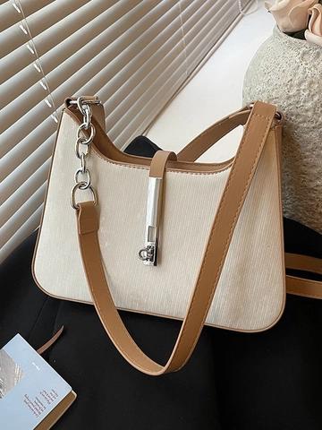 Retro PU Leather Crescent Underarm Bag For Women Minimalist Shoulder Bag With Metal Chain And Silver Clasp Fashion Handbag