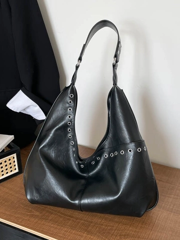Borsa Tote in Pelle PU di Grande Capacità per Donna Urban Minimalista Borsa a Spalla Hobo Pendolare Con Decorazione in Occhielli di Metallo