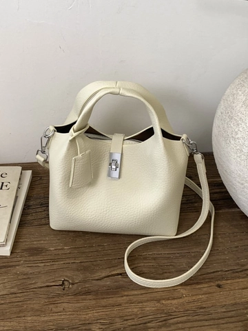 Sac Seau pour Femme en Similicuir PU à Grain de Litchi Rétro Sac à Bandoulière Minimaliste avec Pochette Intérieure Sacoche Quotidienne Élégante