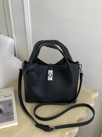 Sac Seau pour Femme en Similicuir PU à Grain de Litchi Rétro Sac à Bandoulière Minimaliste avec Pochette Intérieure Sacoche Quotidienne Élégante