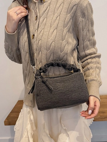 Damen Denim Kissen Handtasche Scrunchie Griff Retro Umhängetasche Casual Schultertasche Mit Verstellbarem Riemen Blau Schwarz