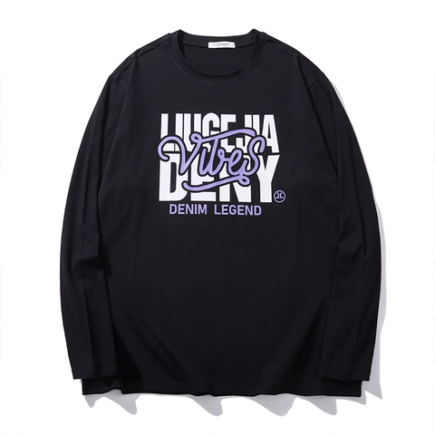 Maglietta a Maniche Lunghe da Uomo Taglie Forti in Cotone Stampa Grafica Lettera Casual Streetwear Girocollo Primavera Autunno