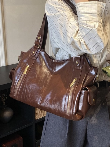 Borsa Tote da Donna Retro Moda Grande Capacità in Pelle PU Borsa a Tracolla Urbana Minimalista Sottobraccio Borsa a Tracolla per Ufficio