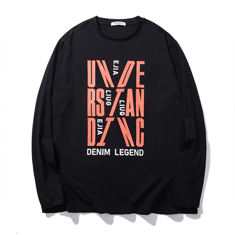Maglietta a Maniche Lunghe in Cotone Taglie Forti da Uomo Trendy Stampa Grafica Lettere Vestibilità Larga Girocollo Casual Autunno