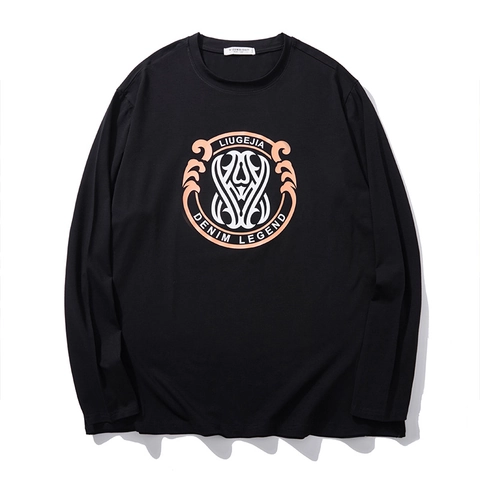 Maglietta da Uomo Taglie Forti Casual a Maniche Lunghe con Stampa Grafica in Misto Cotone Girocollo Streetwear