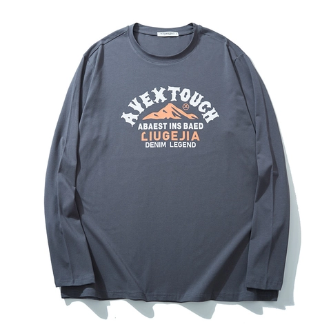 Maglietta da Uomo Taglie Forti in Cotone a Maniche Lunghe Vintage Grafica di Montagna Stampata Girocollo Casual Top Autunnale