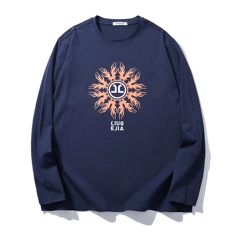 Maglietta a Maniche Lunghe in Cotone Taglie Forti da Uomo Streetwear Stampa Grafica Fiamma Girocollo Top Casual Oversize