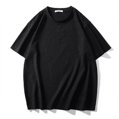 Camiseta Jacquard para Hombre Talla Grande Casual Manga Corta Cuello Redondo Corte Holgado Top de Mezcla de Algodón