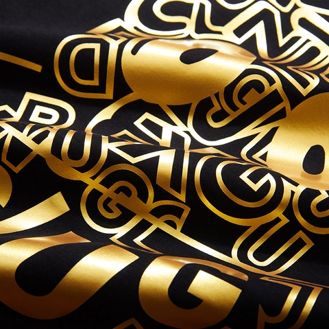 T-Shirt Homme Grande Taille Manches Courtes Coton Spandex Coupe Ample Streetwear Impression Ours Alphabet Doré Col Rond