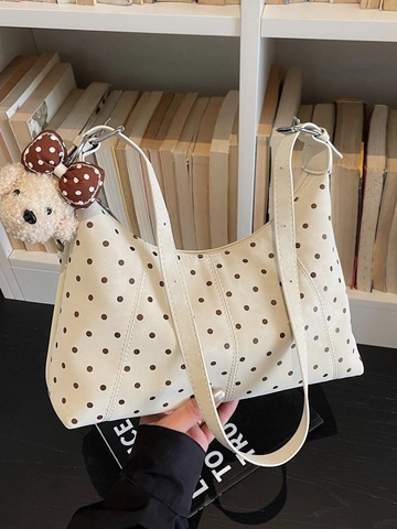 Borsa Hobo Vintage a Pois da Donna Minimalista Urbana Tote Borsa a Spalla Con Ciondolo Orsetto in Peluche Moda Versatile Borsa da Lavoro