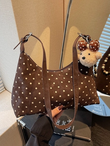 Borsa Hobo Vintage a Pois da Donna Minimalista Urbana Tote Borsa a Spalla Con Ciondolo Orsetto in Peluche Moda Versatile Borsa da Lavoro