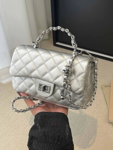 Luxury Quilted Chain Crossbody Bag For Women Elegant PU Leather Small Square Shoulder Handbag With Metal Lock And Pendant