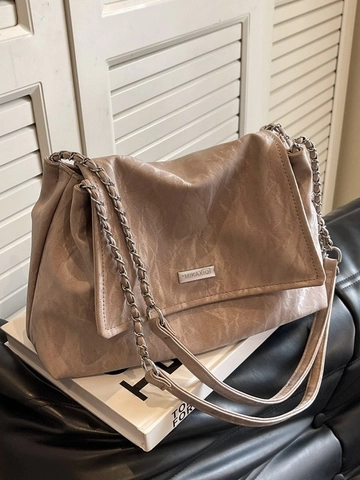 Fashion Wrinkled PU Leather Tote Bag For Women Large Capacity Chain Strap Crossbody Bag Casual Daily Shoulder Bag