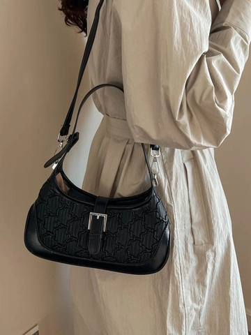 Sac Sous le Bras de Mode pour Femmes en Cuir PU avec Gauffré Géométrique Sac à Épaule Simple Rétro Sac Bandoulière pour Quotidien Chic
