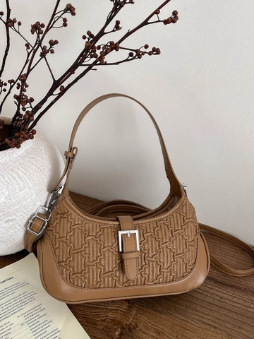 Sac Sous le Bras de Mode pour Femmes en Cuir PU avec Gauffré Géométrique Sac à Épaule Simple Rétro Sac Bandoulière pour Quotidien Chic